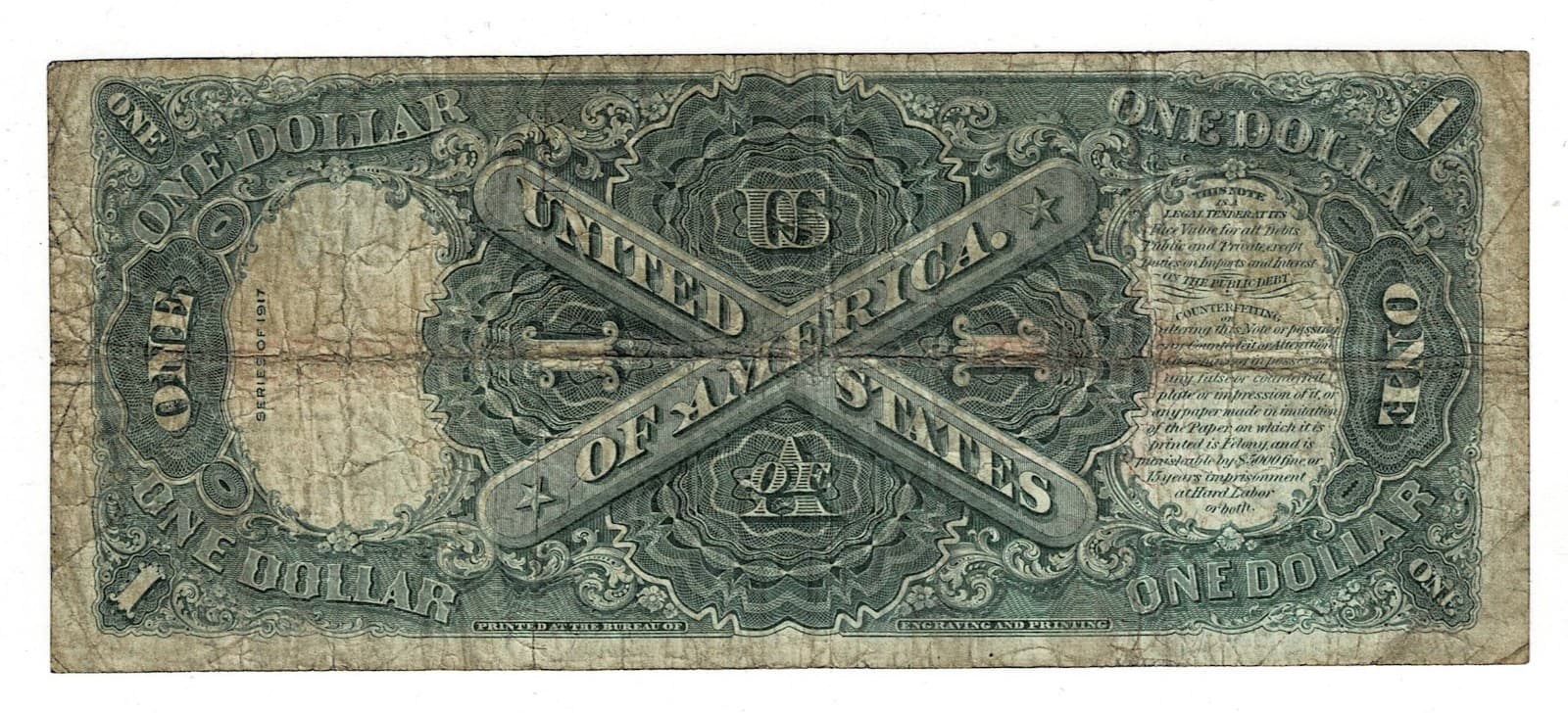1917 $1 Legal Tender Note LARGE SIZE NOTE view 2