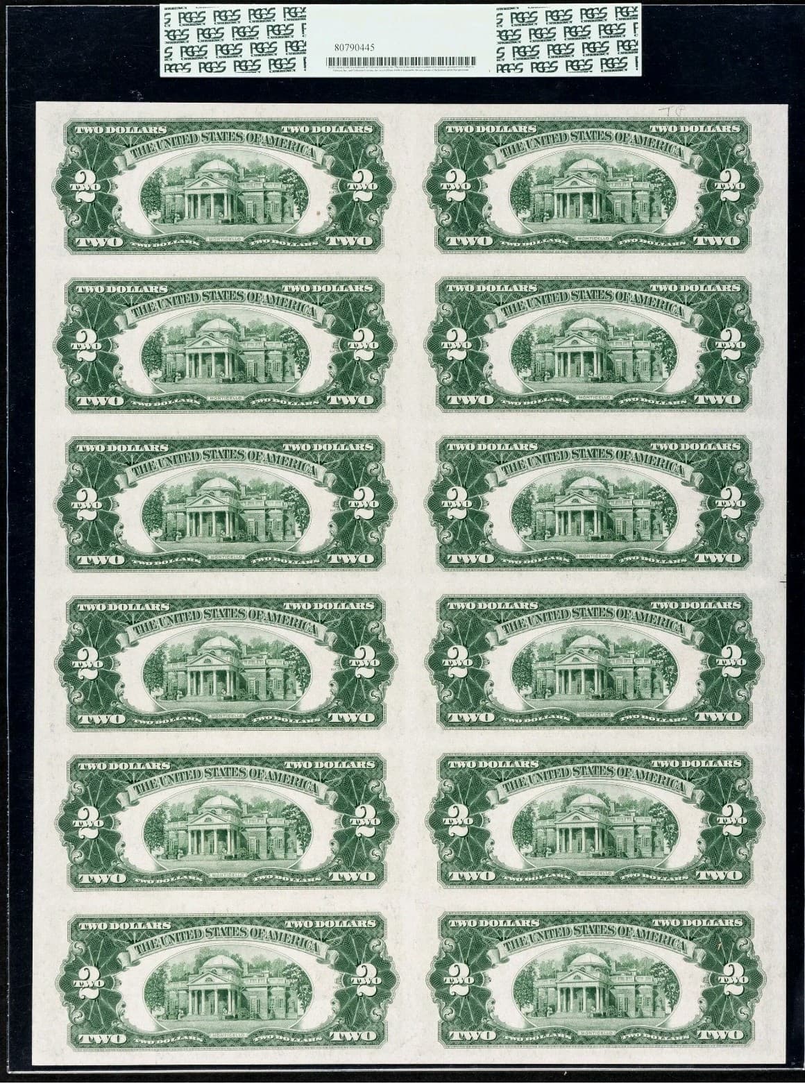 Fr. 1506 $2 1928E Legal Tender Notes. Uncut Sheet of 12. PCGS Very Choice New view 2
