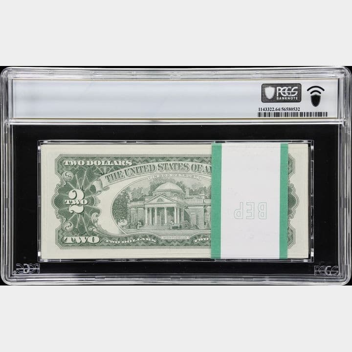 FULL Pack Of 100 Sequential 1963-A $2 Legal Tender PCGS 64 W/ 4 Stars view 2