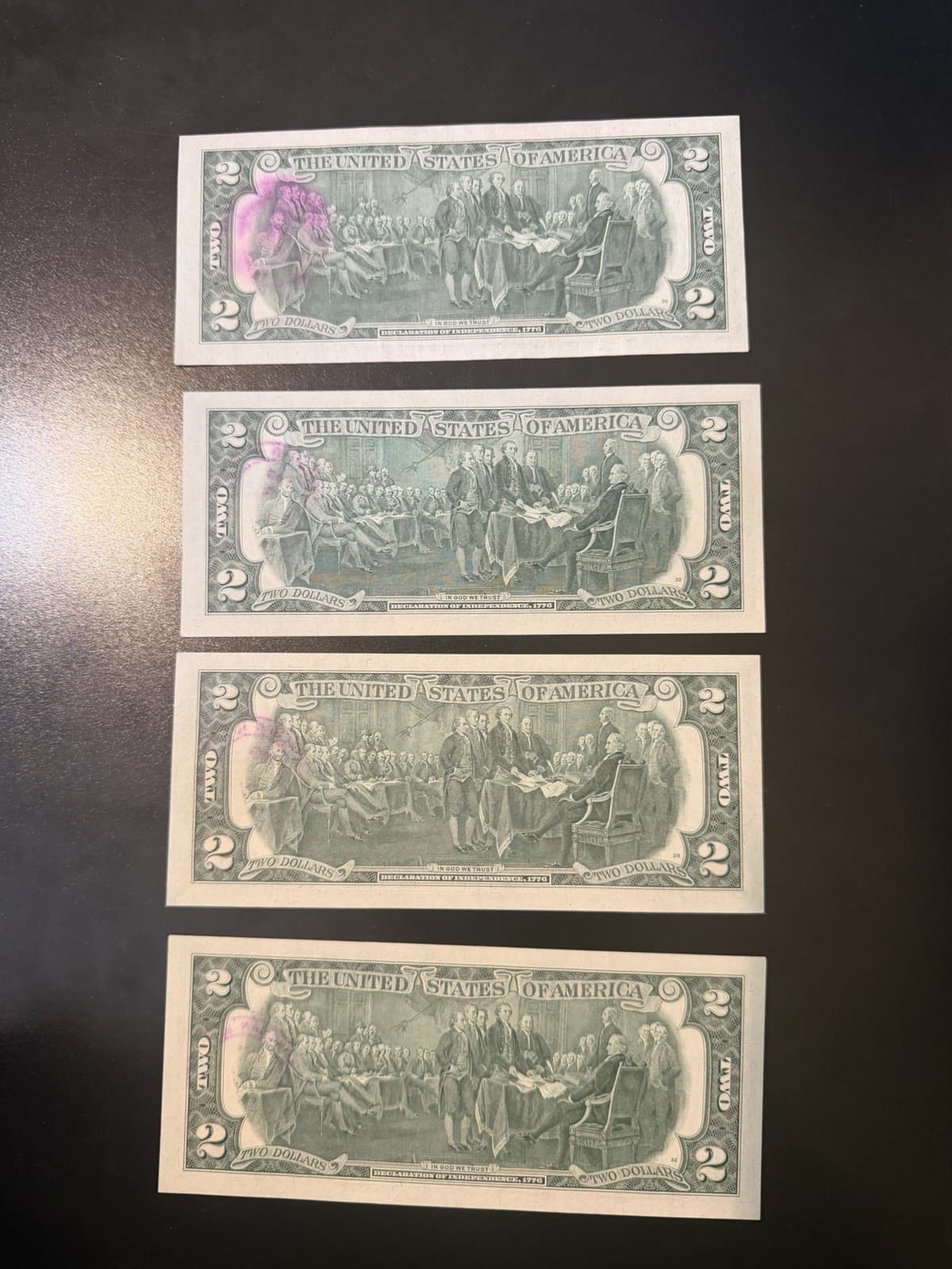 Set of 4 x 1976 $2 Bill First Day Issue APRIL 13 1976 Uncirculated view 2