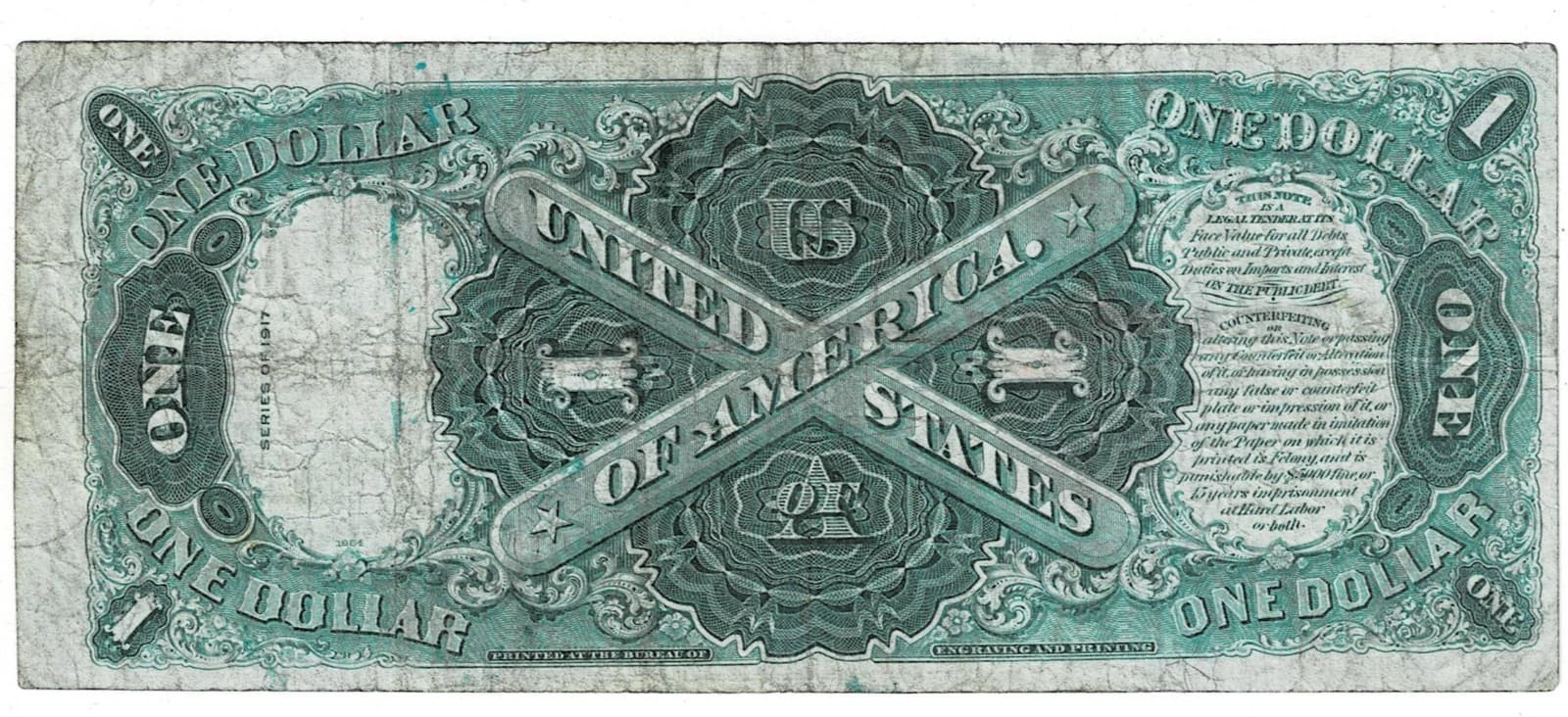 1917 $1 Legal Tender Note LARGE SIZE NOTE view 2