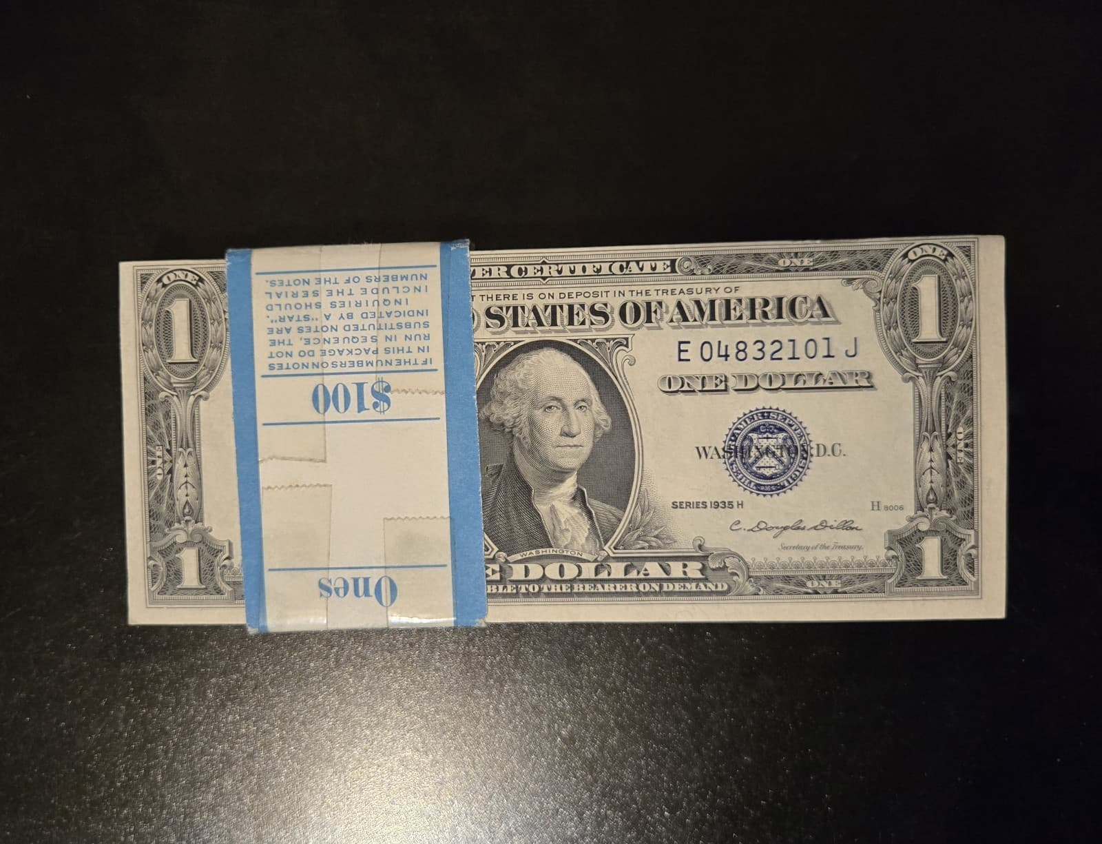1935-H Pack of  100 Sequential $1 Silver Certificates W Motto