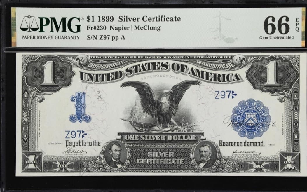 Super Rare Sequential 2-digit Black Eagles 1899 $1 Fr. 230 PMG 66EPQ 65 EPQ view 3