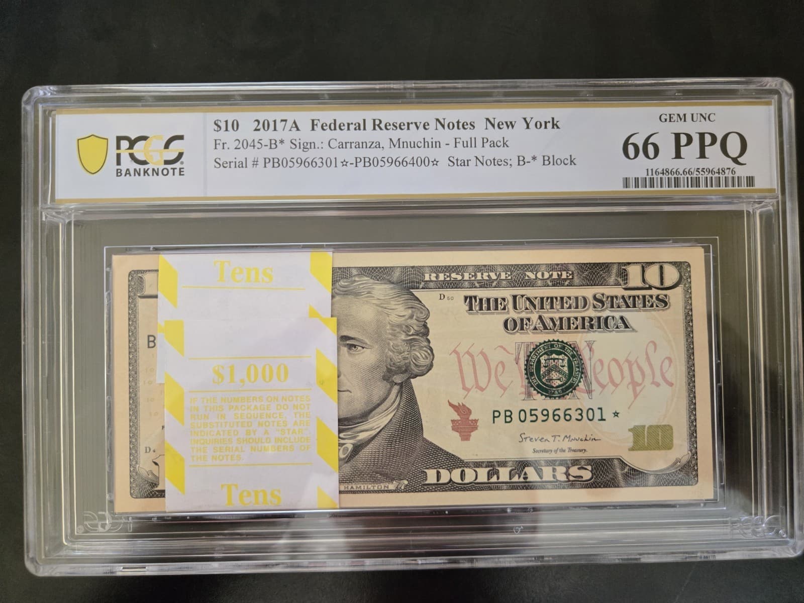 Full Star Pack of 100 X 2017A $10 Federal Reserve Note New York BEP GEM UNC view 4