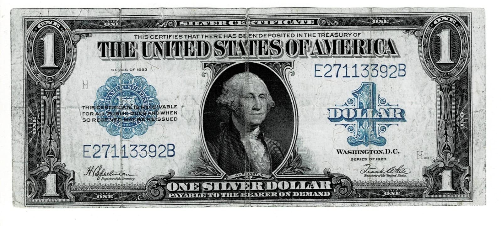 1923 $1 Large Size Silver Certificate Banknote Horse Blanket — view 1