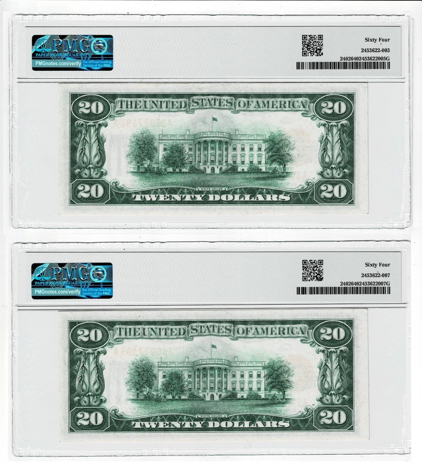 Consecutive Gold Certificates $20 Fr. 2402 PMG Super Rare view 2
