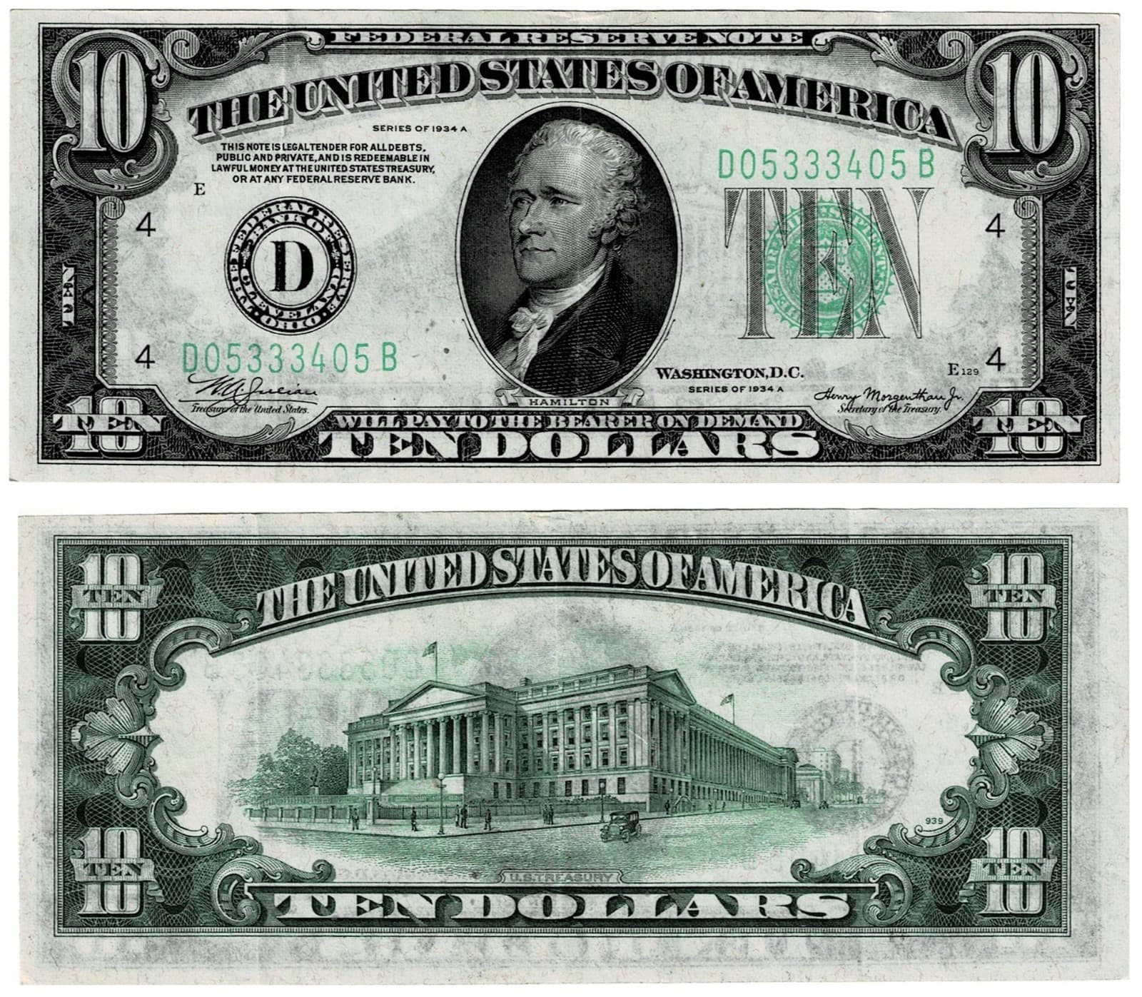 1934-A $10 FEDERAL RESERVE NOTE D-CLEVELAND — view 1
