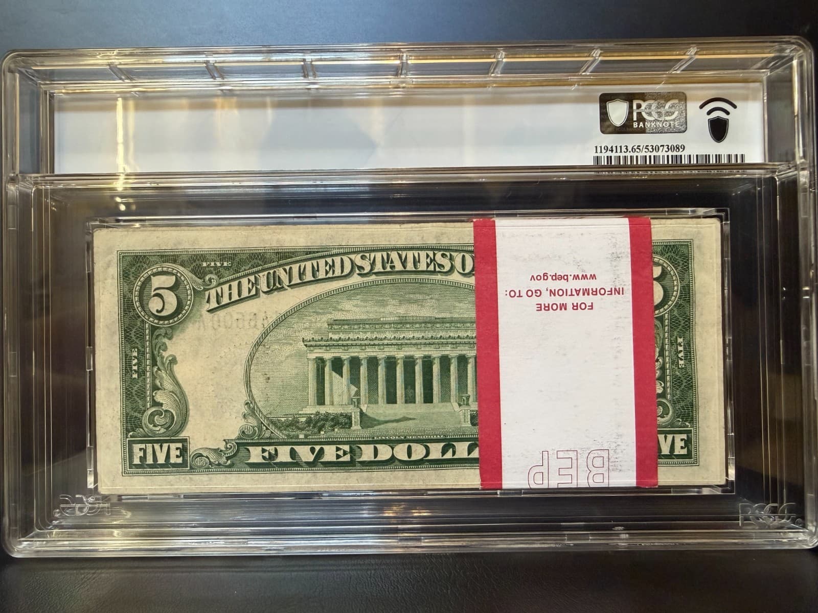 Extremely Rare 1934-C Pack of  100 Sequential $5 Silver Certificates GEM UNC view 2