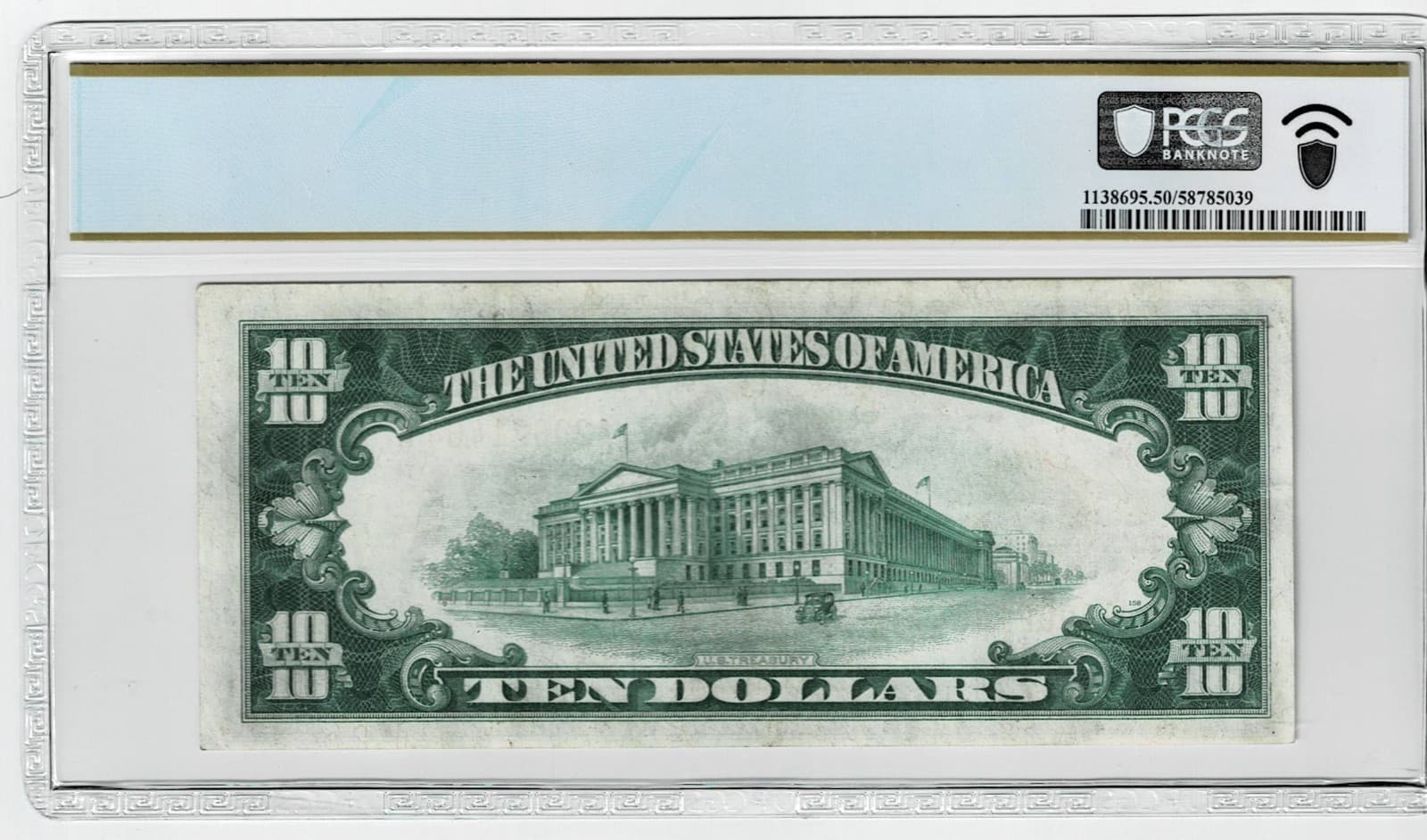 1928 $10 Gold Certificate FR#2400 PCGS 50 About Uncirculated view 2