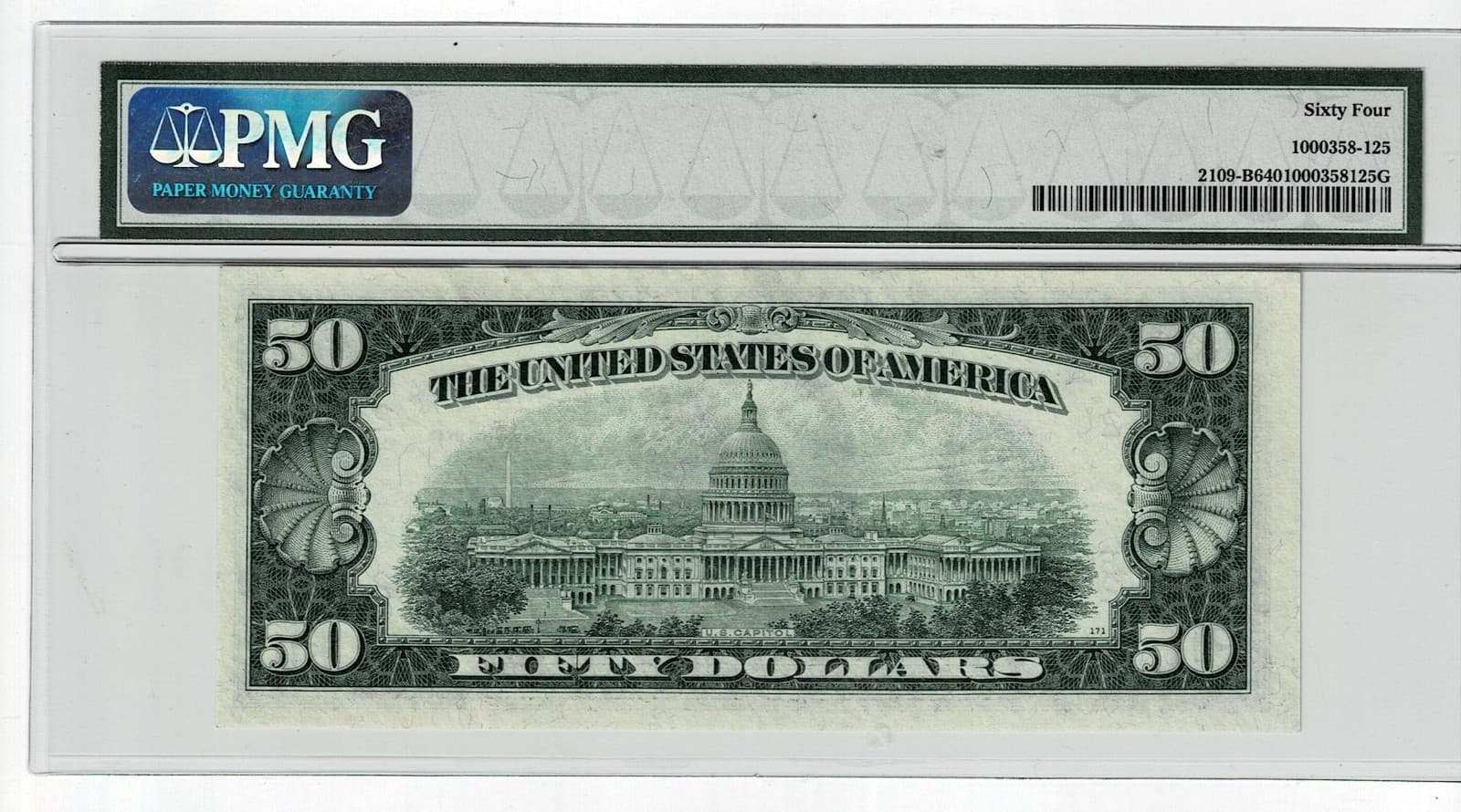 1950B $50  FR 2109-B BA Block PMG 64 view 2