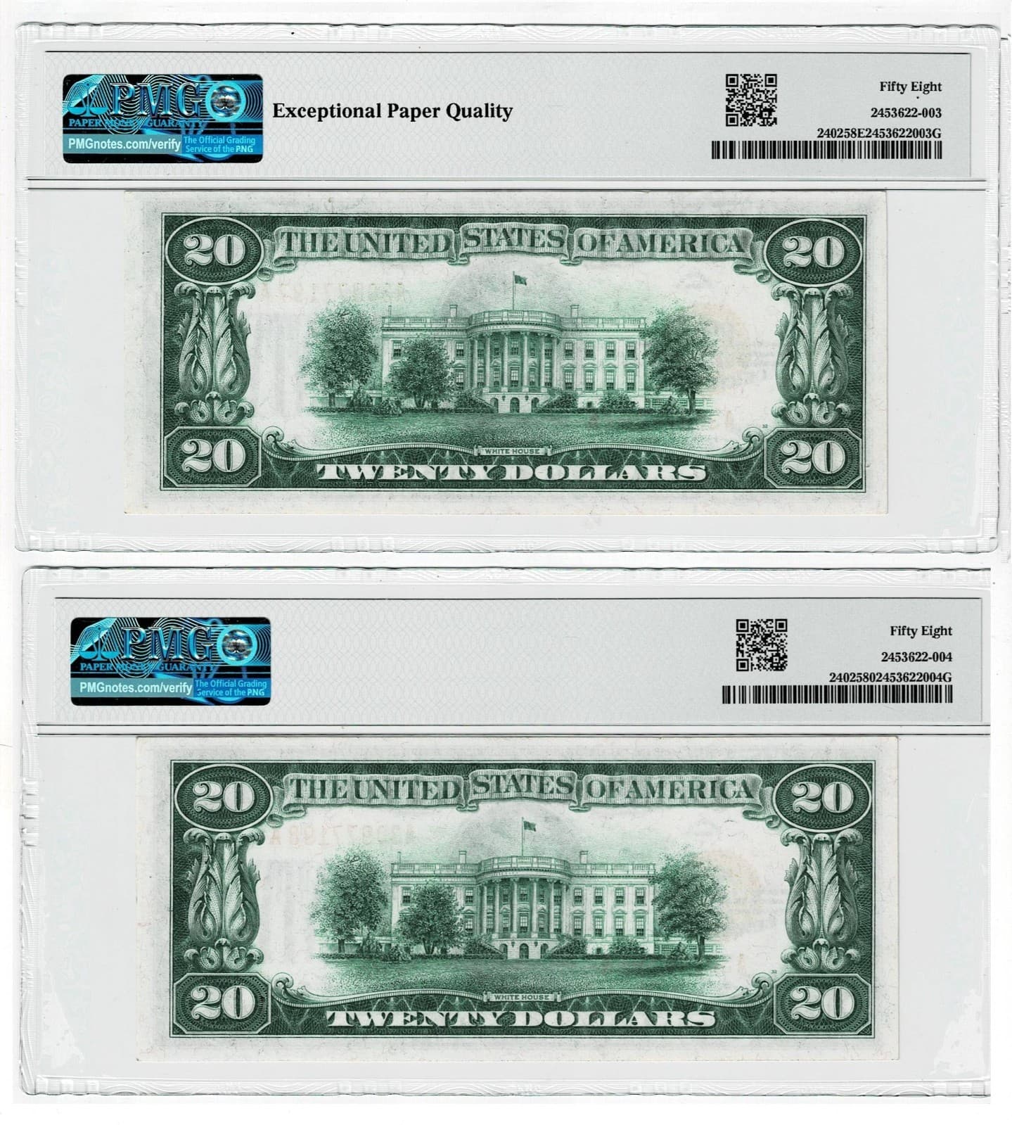 Consecutive Gold Certificates $20 Fr. 2402 PMG Super Rare view 2