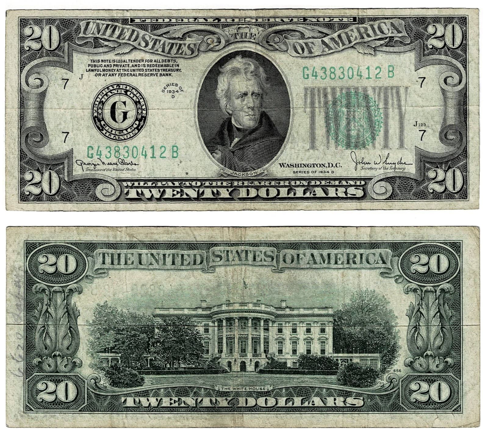 1934-D Bank of Chicago $20 Federal Reserve Note — view 1