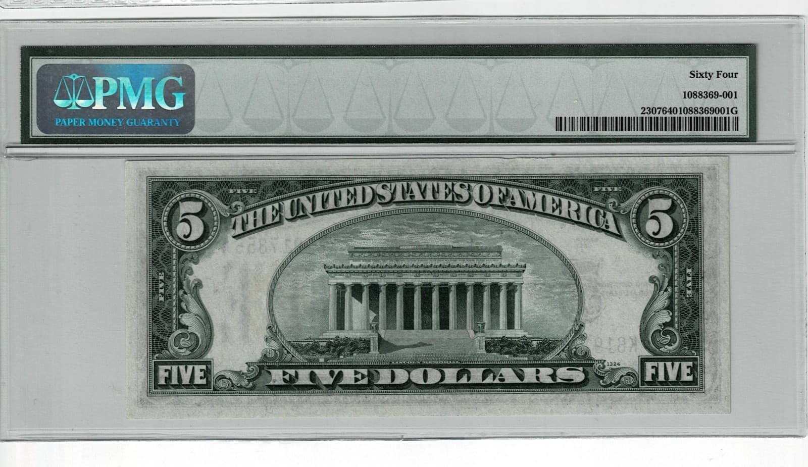 1934-A $5 NORTH AFRICA SILVER CERTIFICATE WWII FR#2307 PCGS UNC 64 view 2