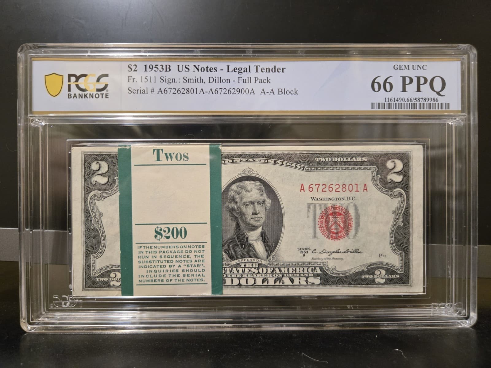 FULL Pack of (100) Sequential 1953-B $2 PCGS 66 Fr. 1511 Gem 💎 UNC