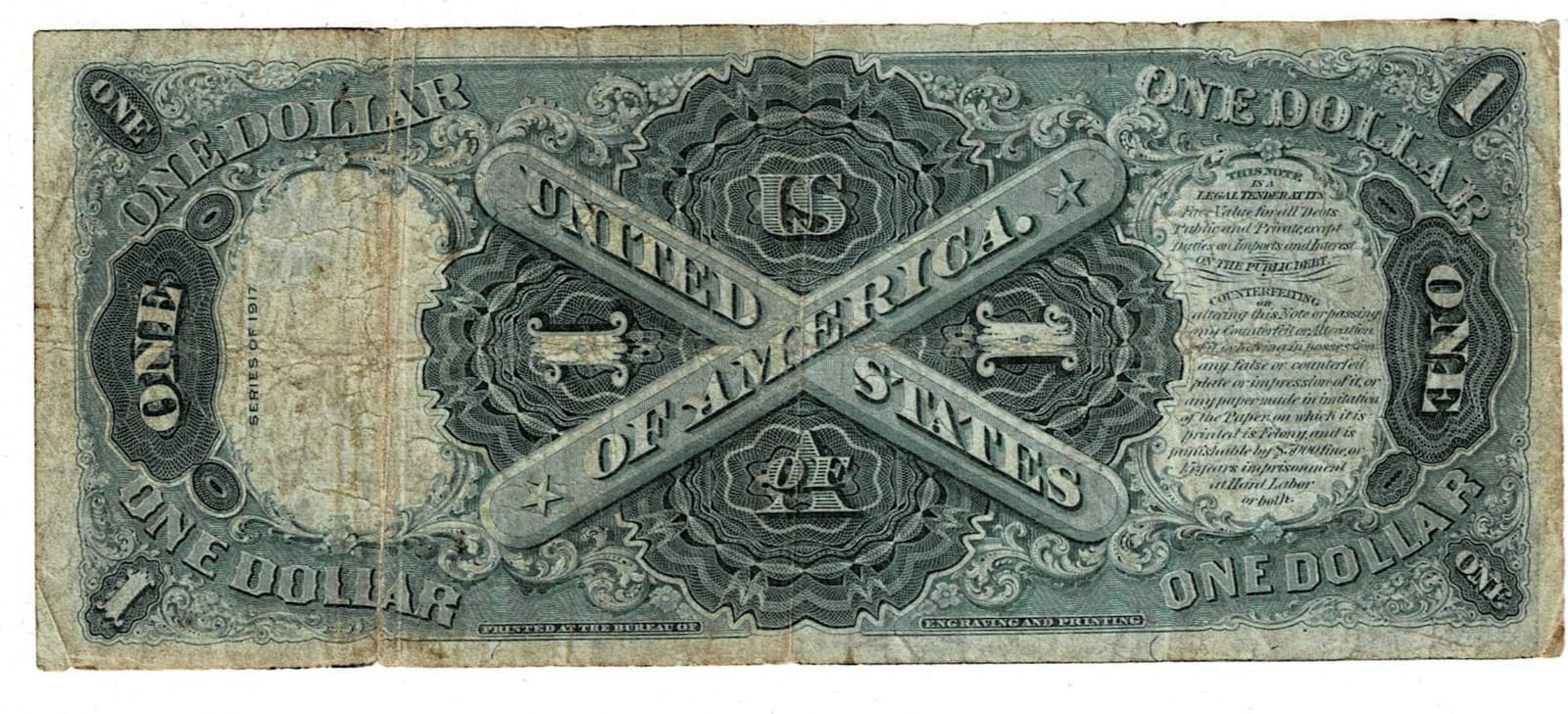 1917 $1 Legal Tender Note LARGE SIZE NOTE view 2