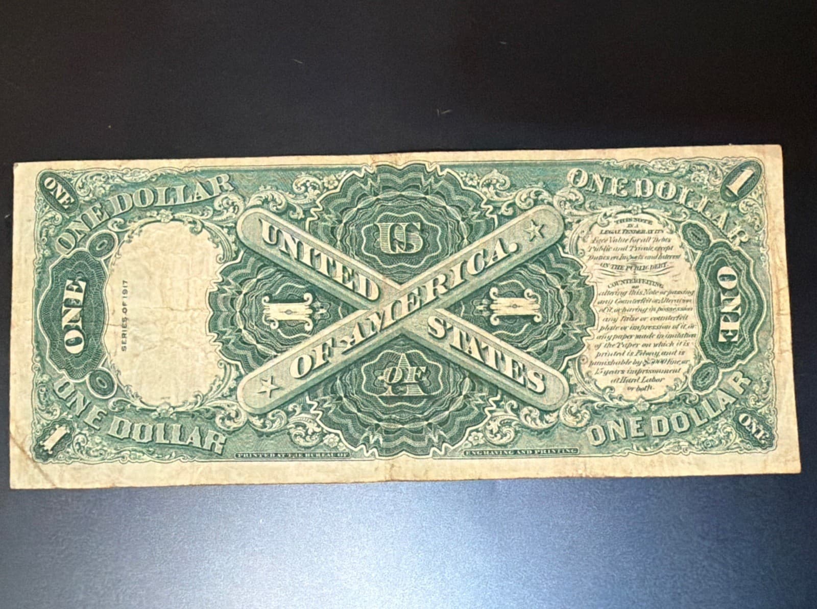 1917 $1 LARGE Size Legal Tender United States Note view 2