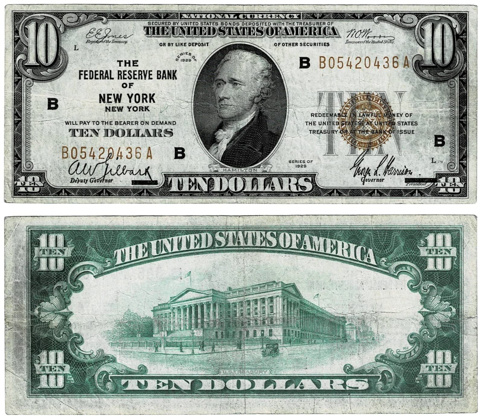 1929 $10 New York Brown Seal National Currency Nice — view 1