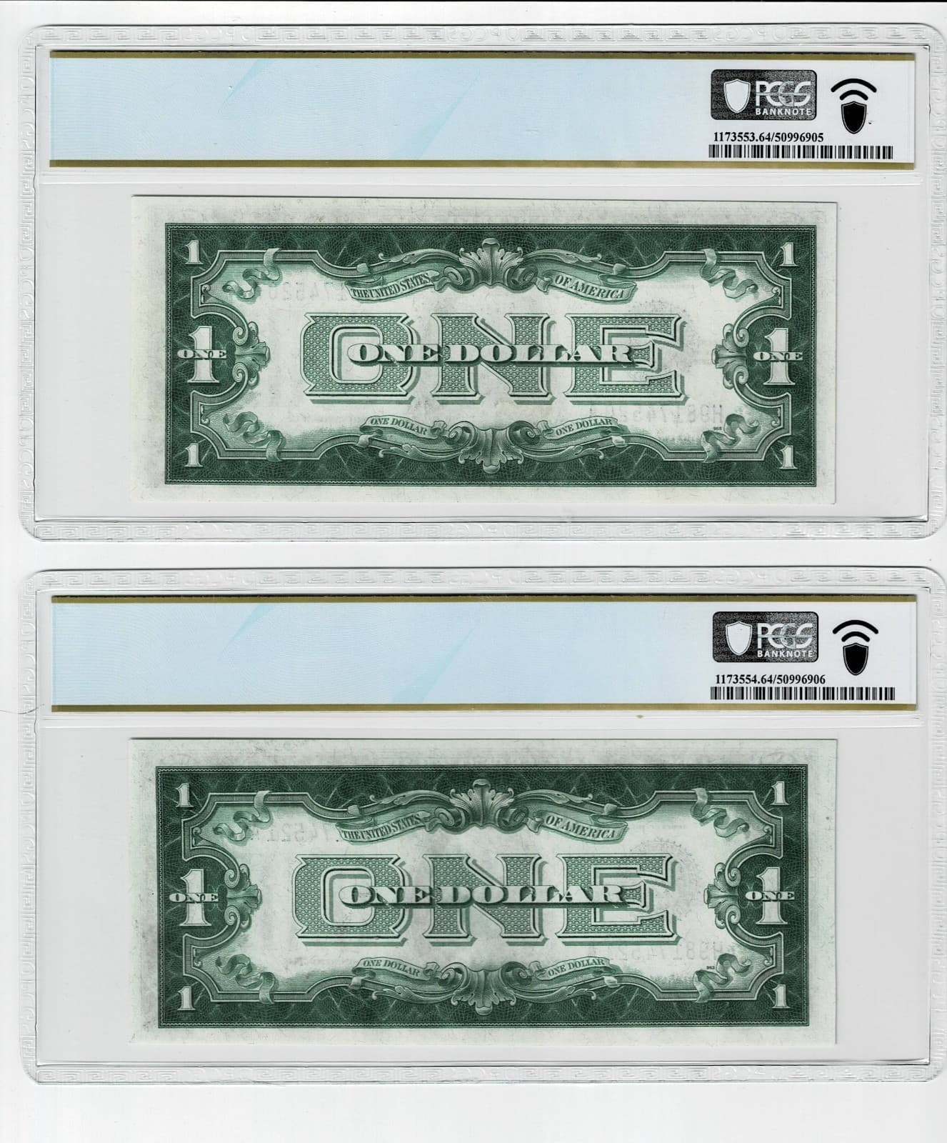 1928 1928A $1 Silver Certificate PCGS 64 PPQ changeover pair Fr 1600 Fr 1601 view 3