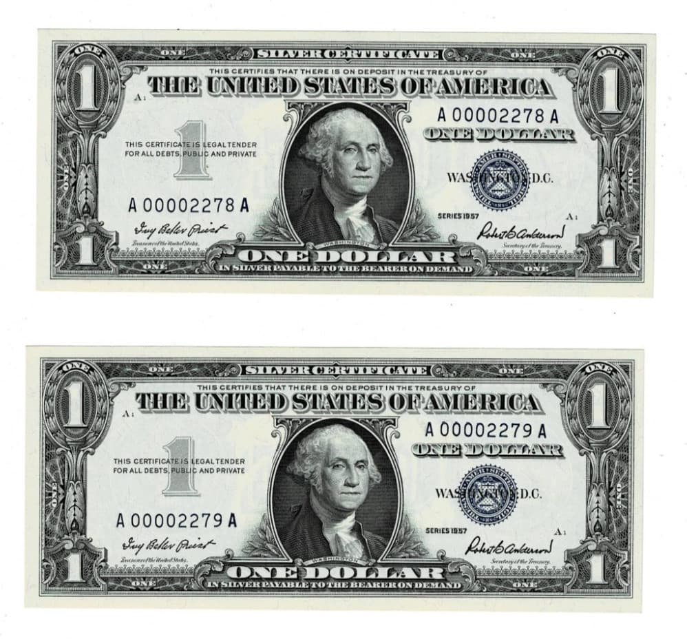 4 Digit Low Serial Consecutive 1957 $1 Silver Certificates - Sequential