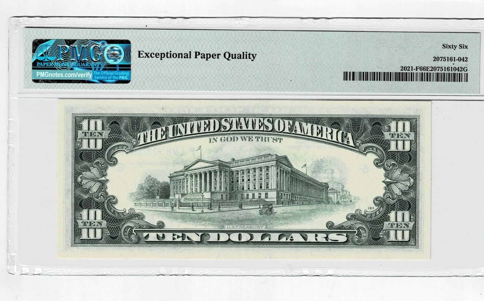 1969-C $10 Dollar Federal Reserve Note Atlanta PMG 66 EPQ Gem UNC view 2