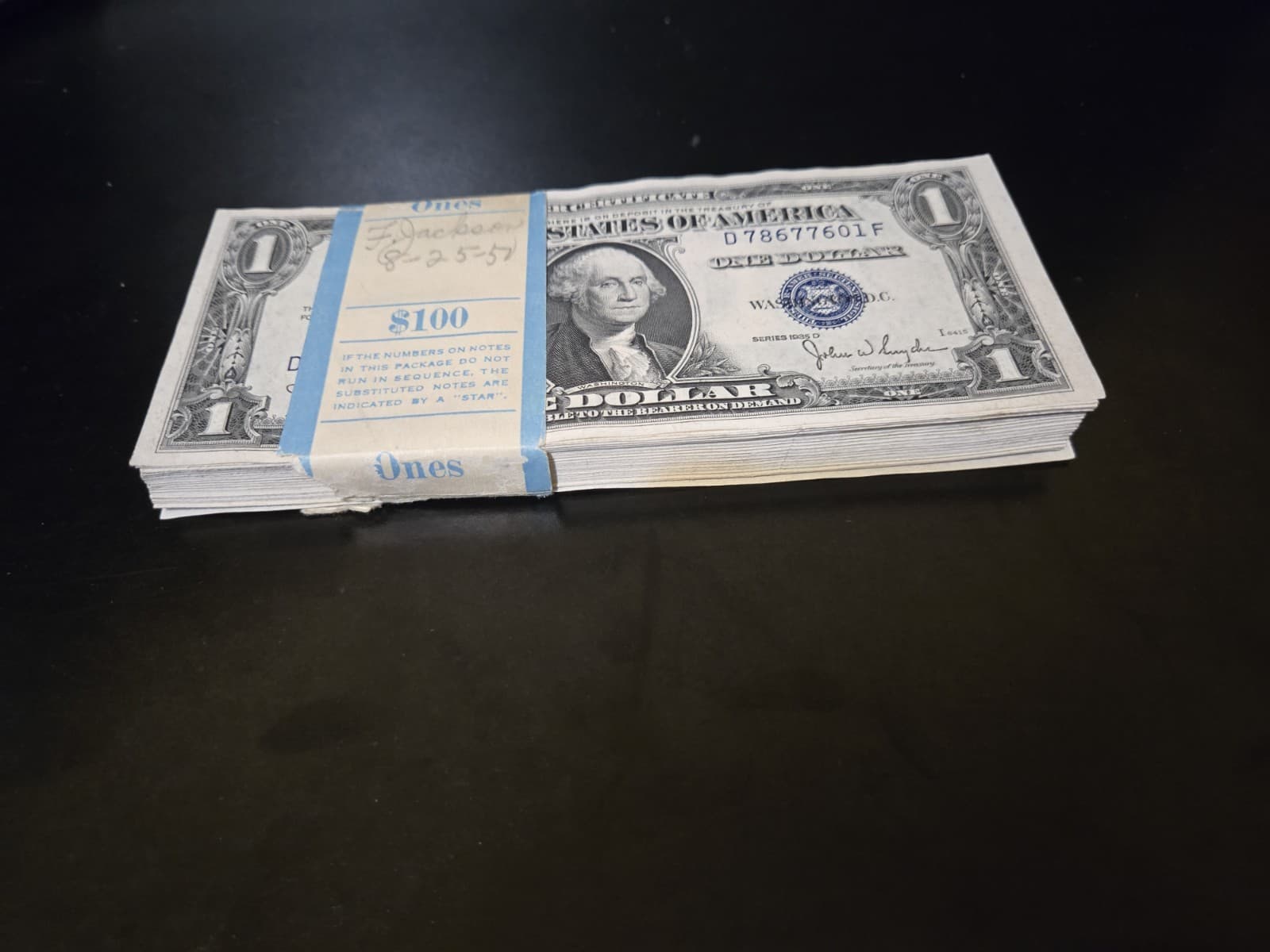 1935-D Pack of  100 Sequential $1 Silver Certificates  No Motto  view 3
