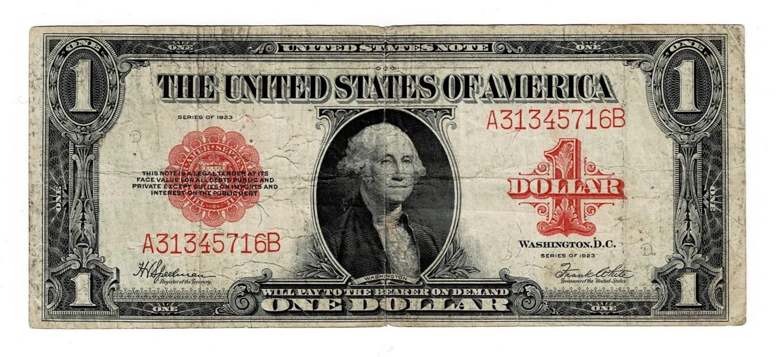 1923 $1 Legal Tender Note Red Seal Horse Blanket FR#40