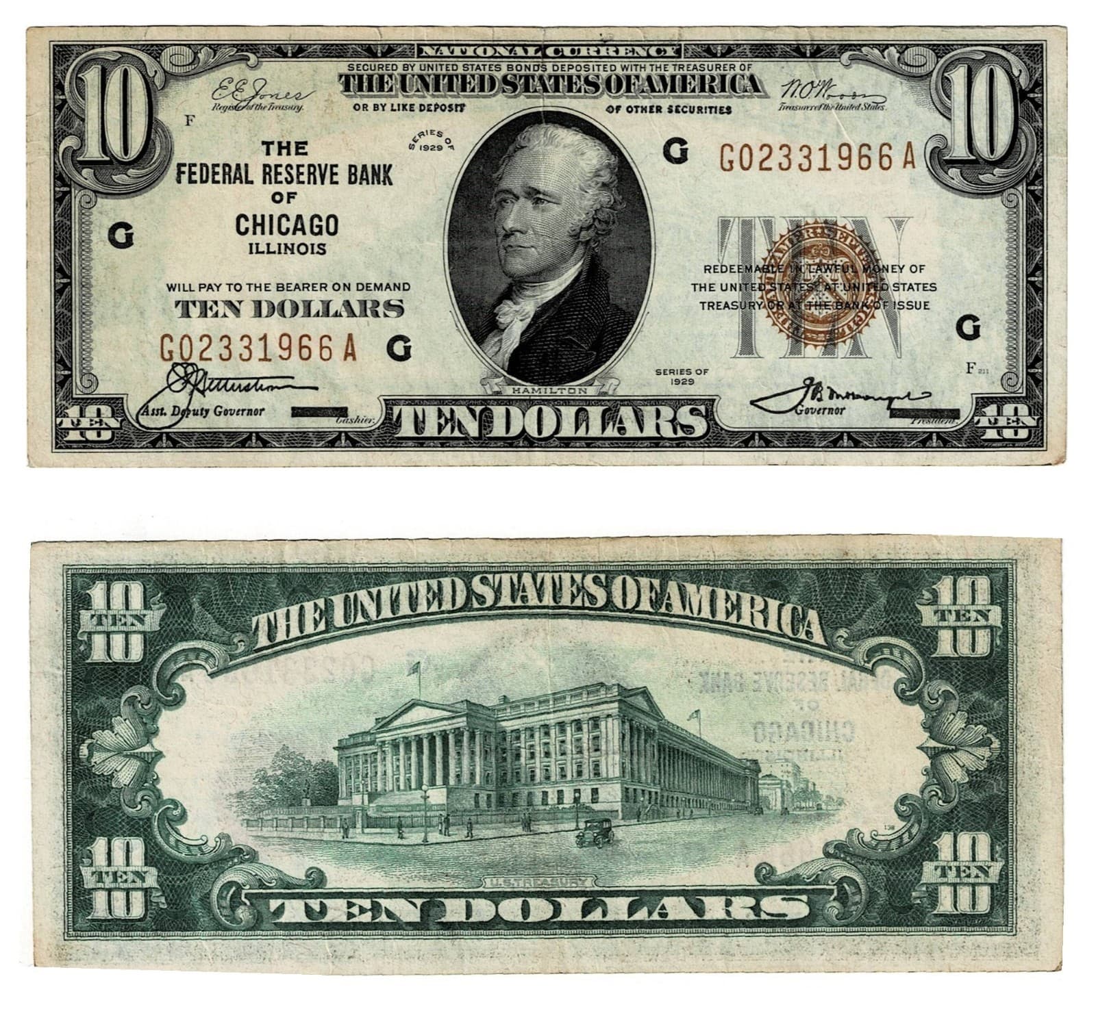 U.S. (Chicago, IL) - Series of 1929 $10.00 National Currency Banknote — view 1