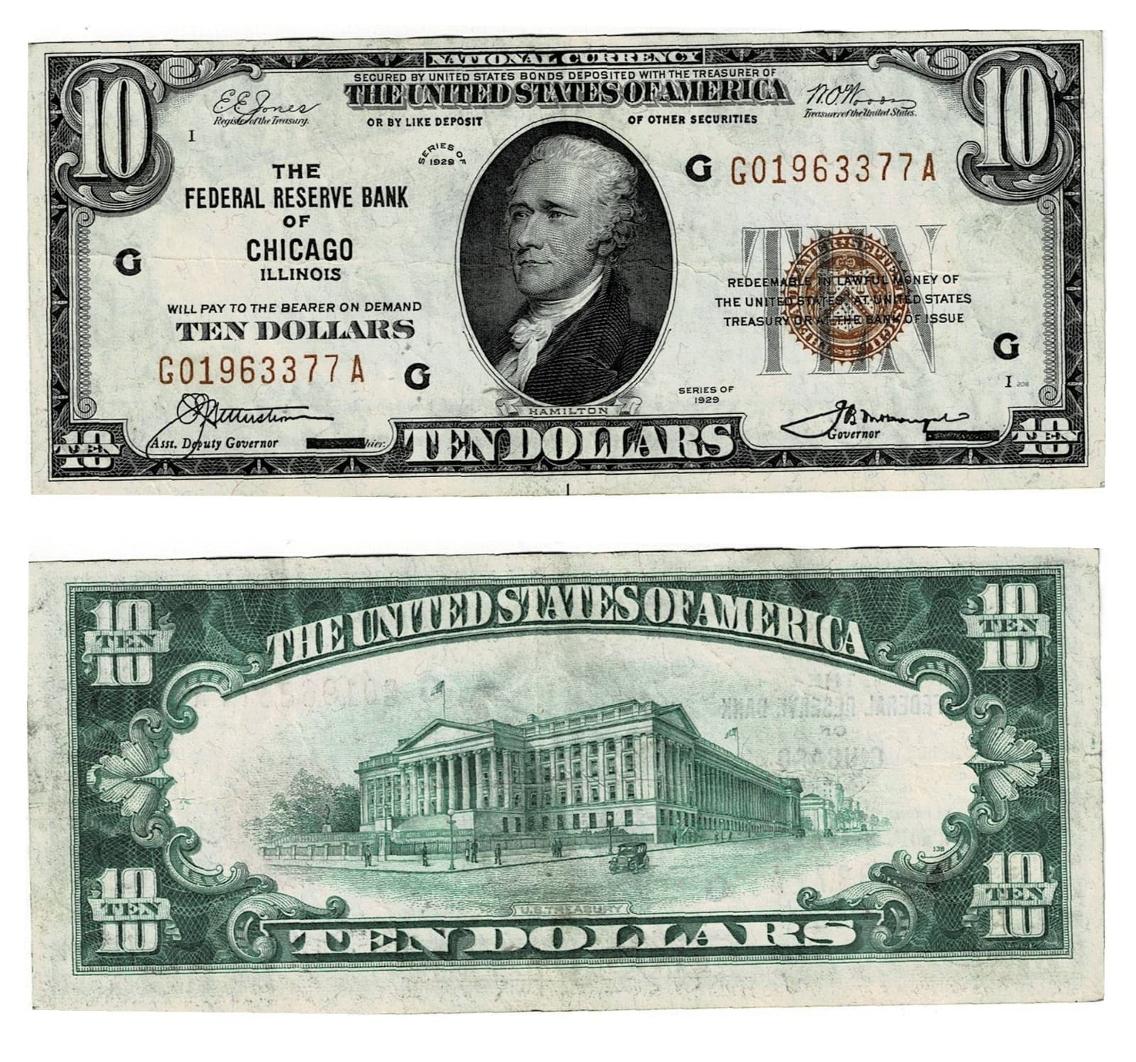 U.S. (Chicago, IL) - Series of 1929 $10.00 National Currency Banknote — view 1
