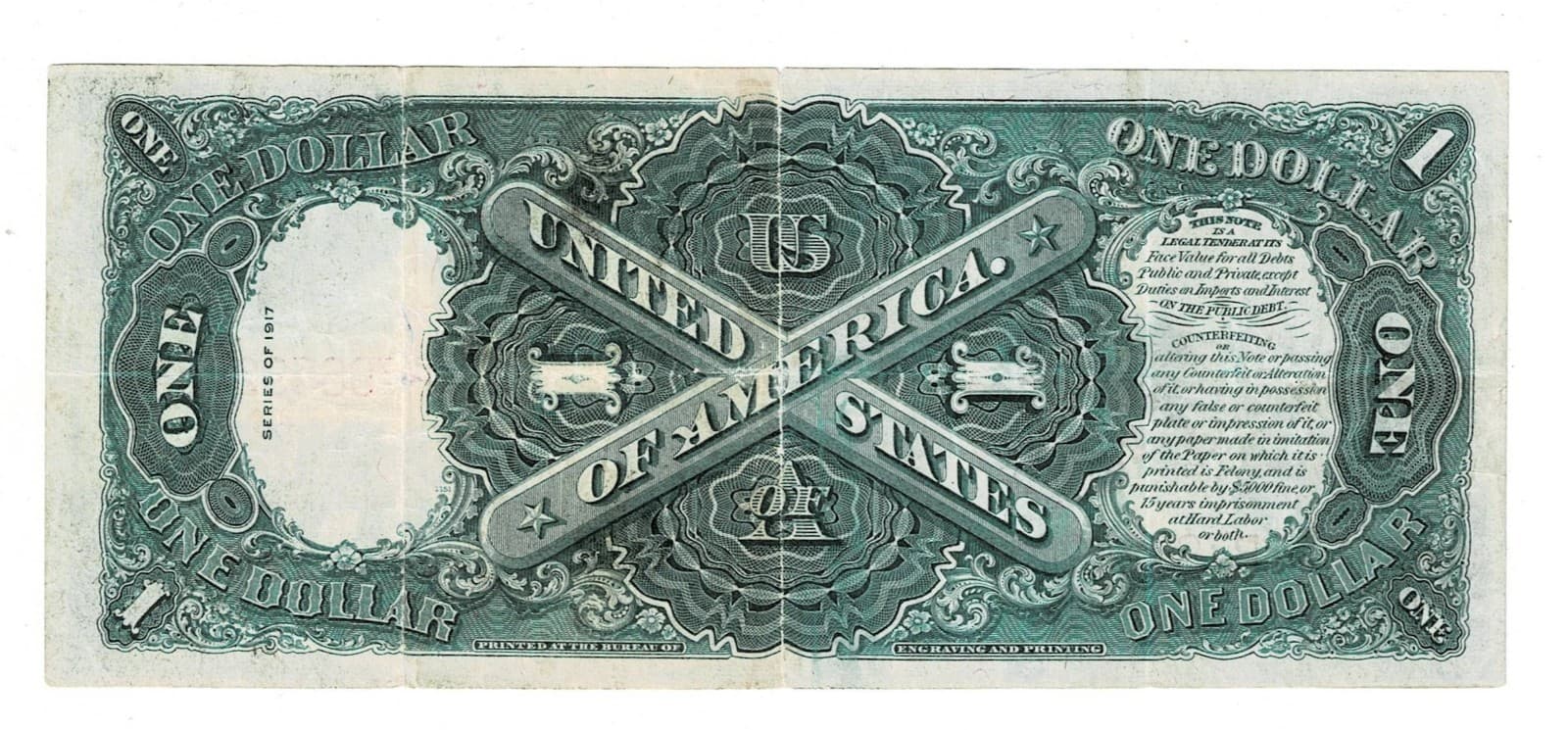 1917 $1 Legal Tender Note LARGE SIZE NOTE view 2