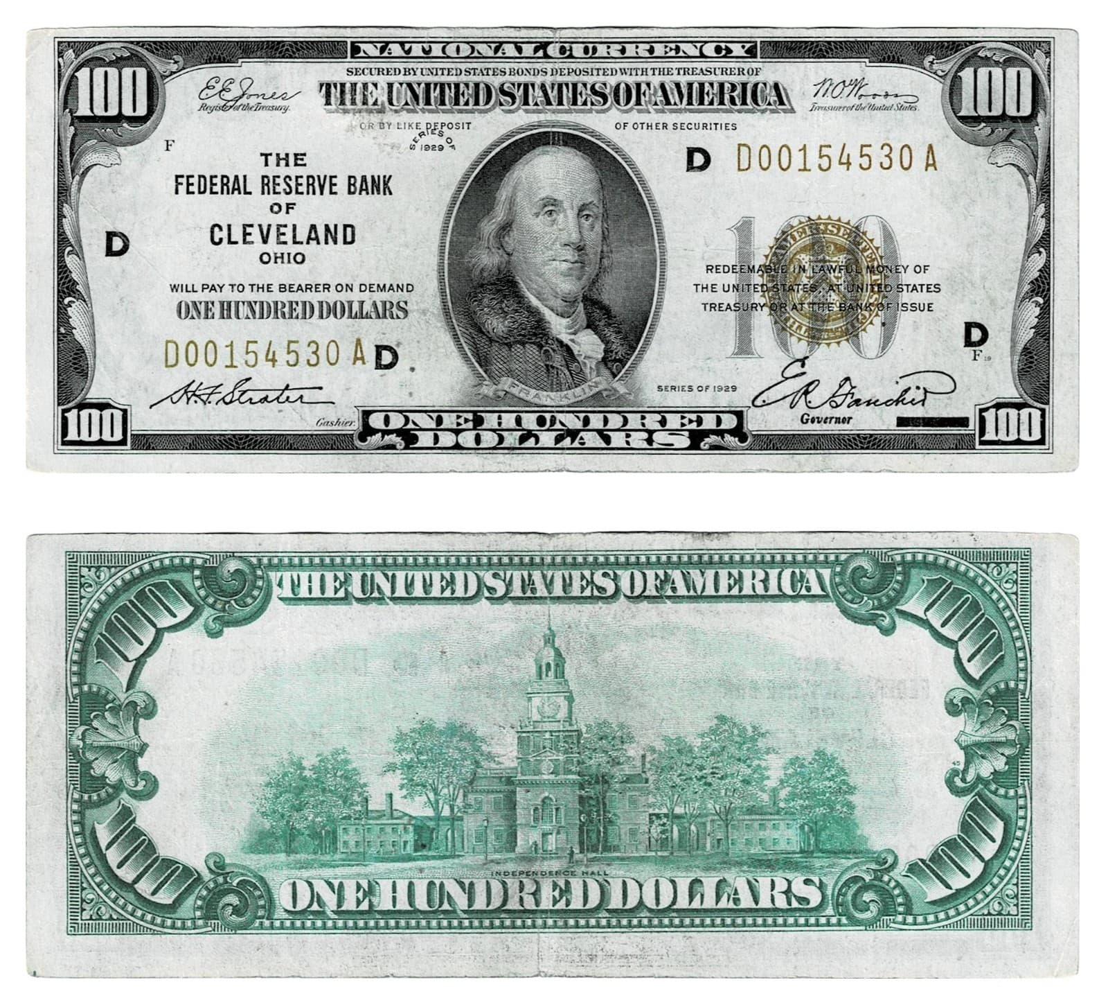 1929 Brown Seal Fed Res Bank Cleveland OH $100 — view 1