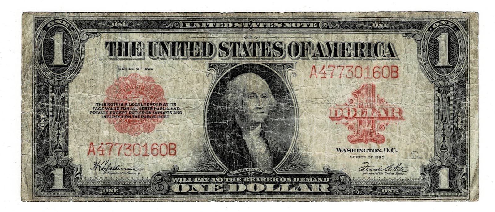 1923 $1 Legal Tender Note Red Seal Horse Blanket FR#40