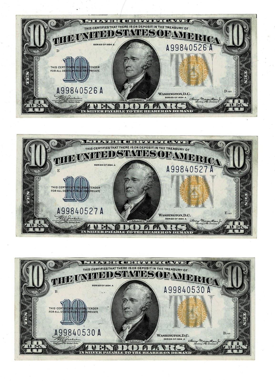 Nearly Consecutive $10 North Africa issue  Silver Certificates WW2 Emergency