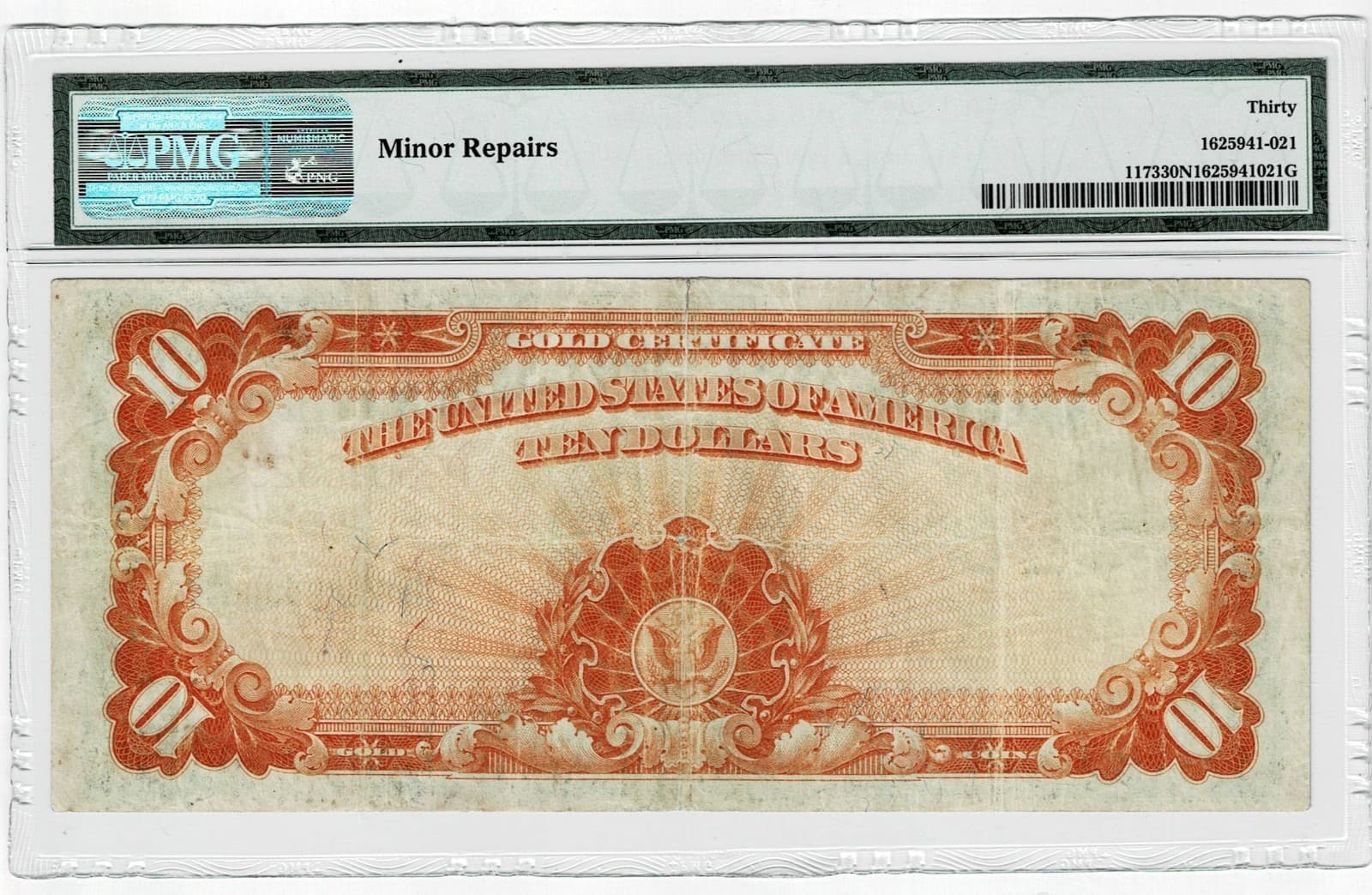 $10 1922 GOLD CERTIFICATE FR#1173 PMG 30 VERY FINE view 2