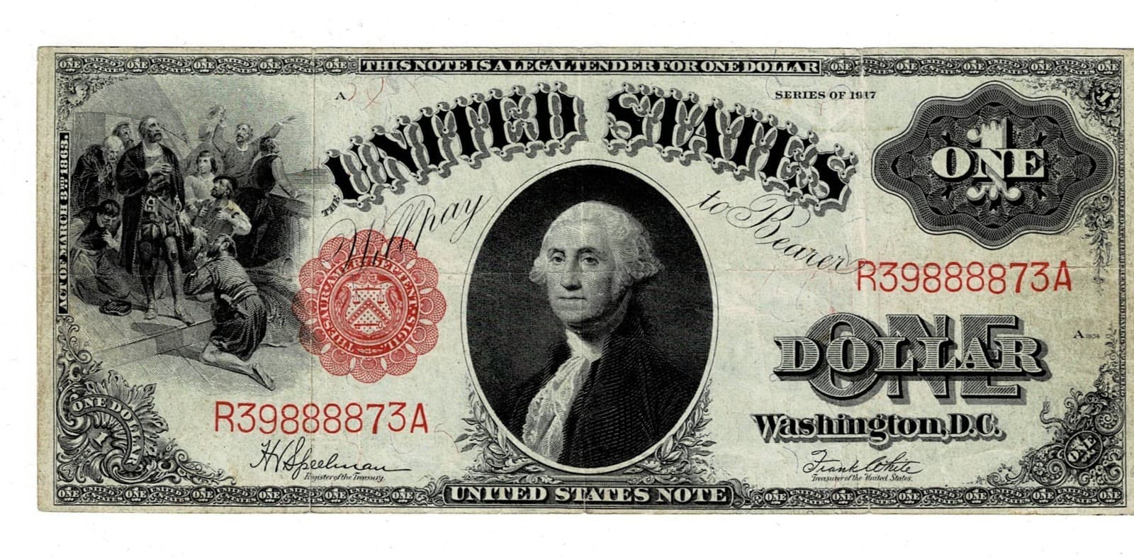 1917 $1 Legal Tender Note LARGE SIZE NOTE