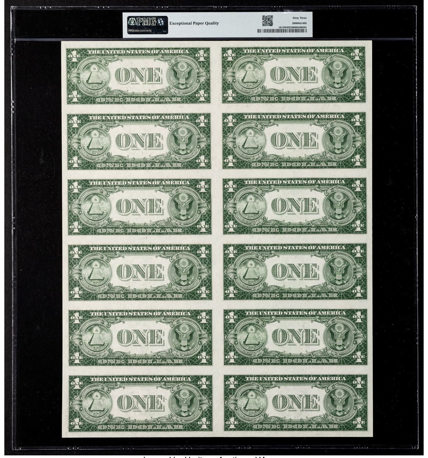 Uncut Sheet of 1935-D $1 Silver Certificates Fr. 1613W $1 PMG 63 Uncirculated view 2