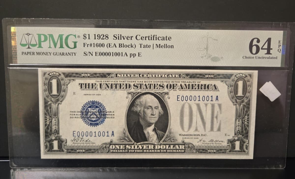 Serial 1001 - 1928 Blue Seal Silver Certificate Fancy Serial UNC view 5