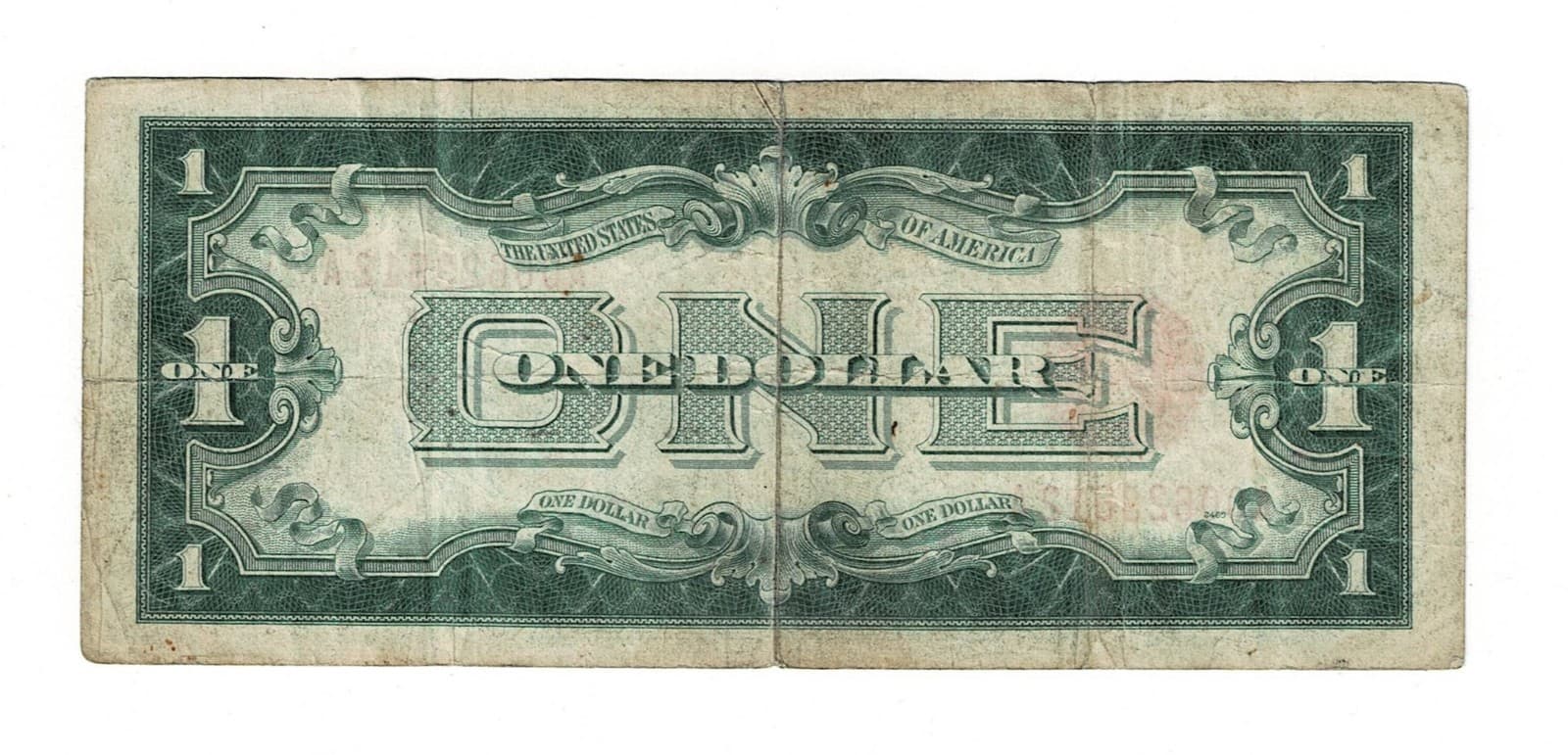 Series 1928 $1 United States Note Fr 1500 Red Seal Funny back view 2