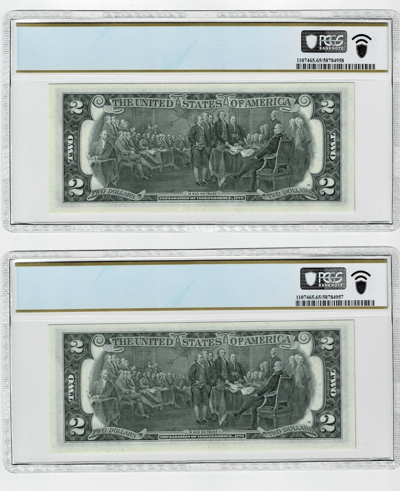Consecutive 1976 $2 Courtesy Autograph Kansas Fr 1935-J Federal Reserve Note view 2