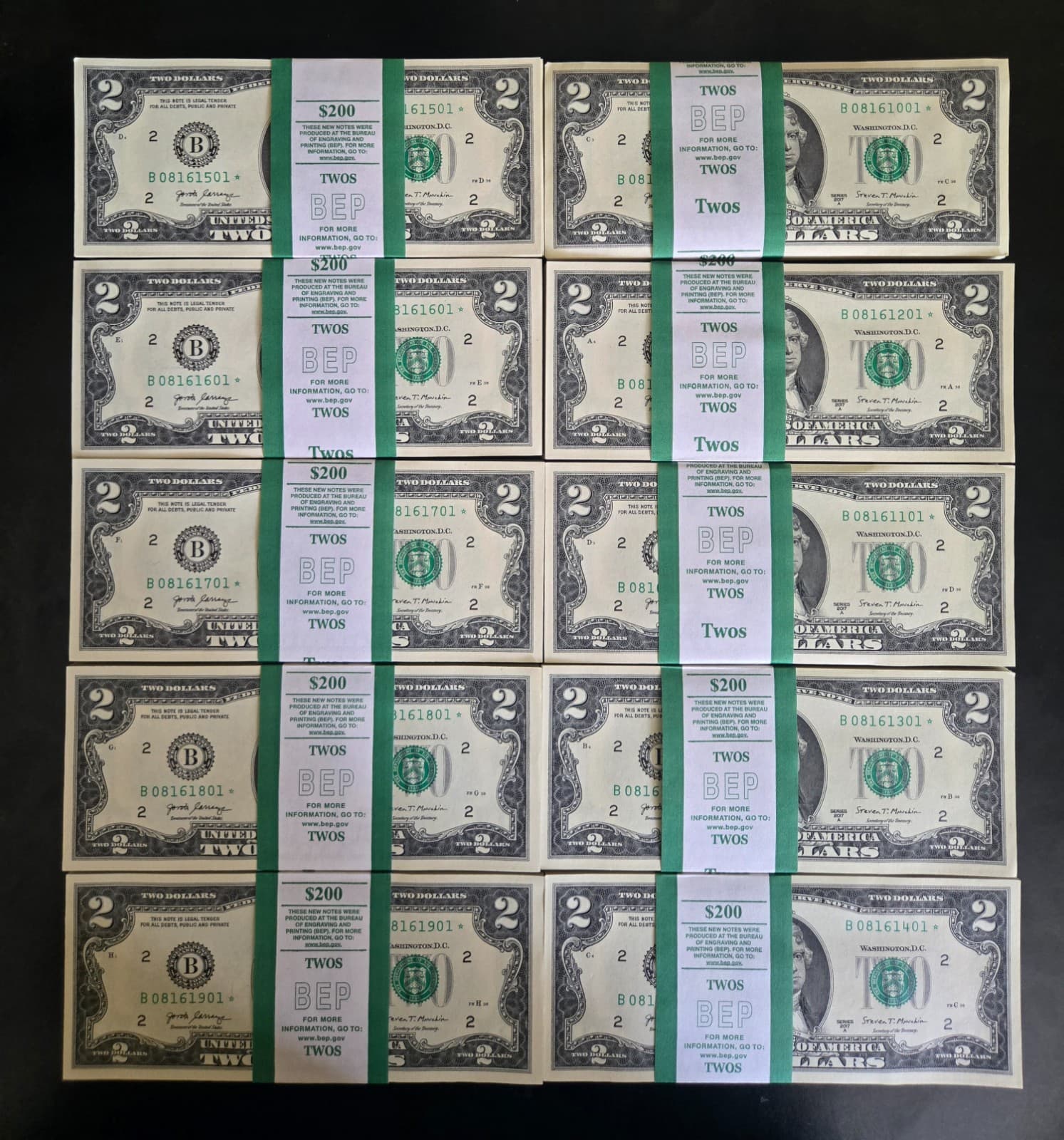 $2 STAR NOTE BRICK, Birthday Notes Aug 16, 1000 CONSECUTIVE