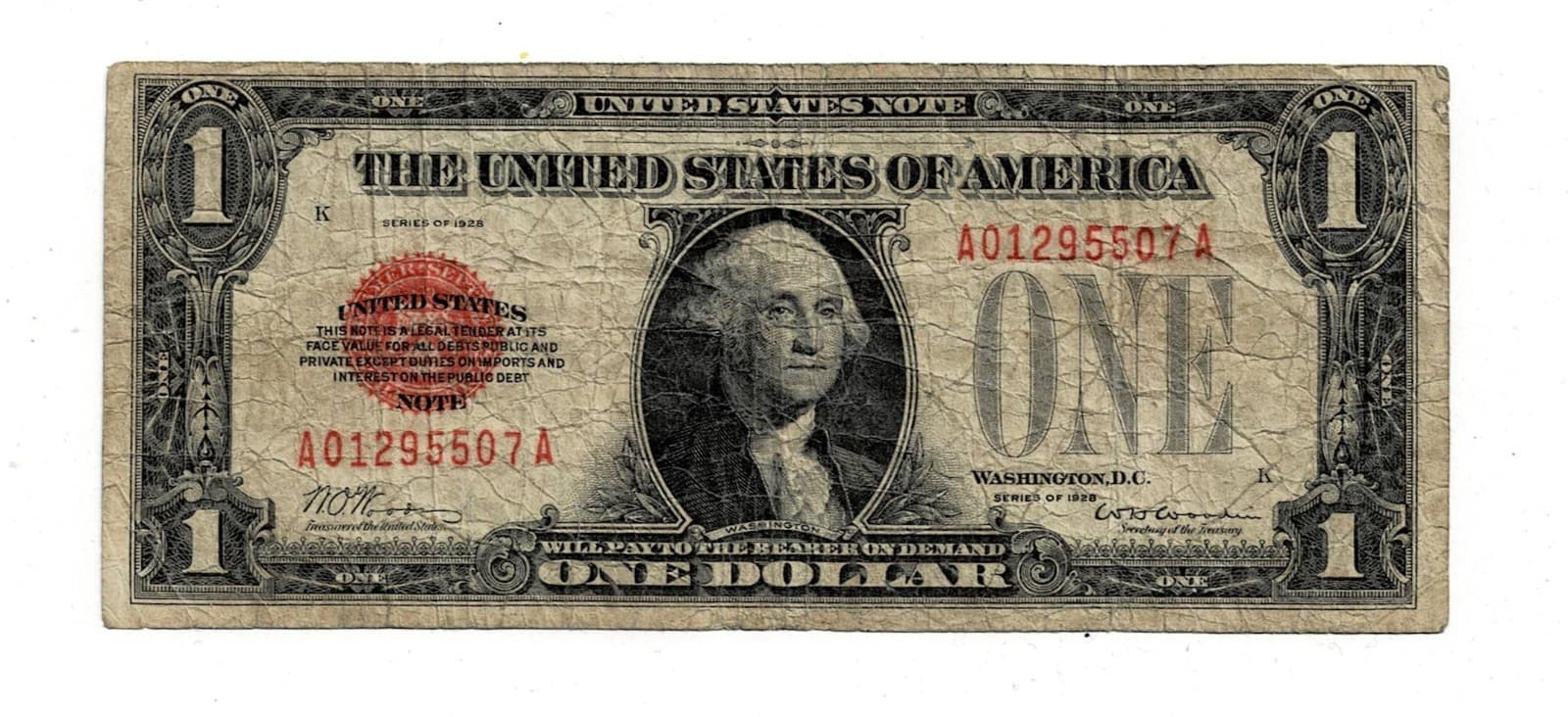 Series 1928 $1 United States Note Fr 1500 Red Seal Funny back