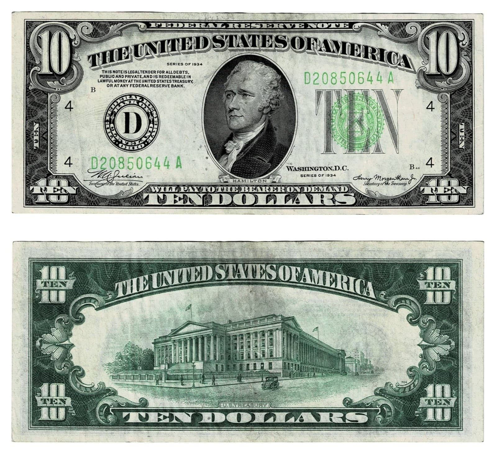 Lime🍋‍🟩Green Seal 1934 $10 FRN Cleveland — view 1