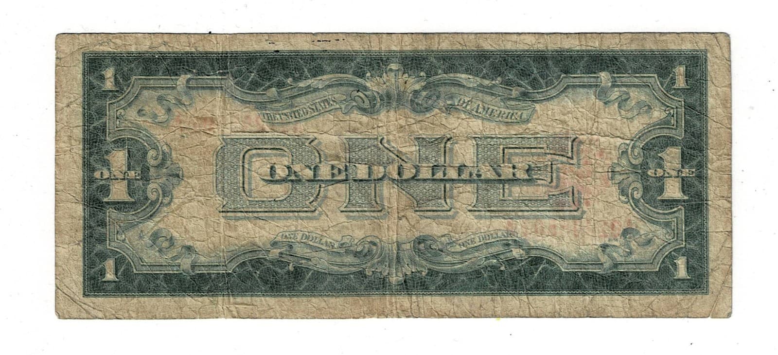 Series 1928 $1 United States Note Fr 1500 Red Seal Funny back view 2