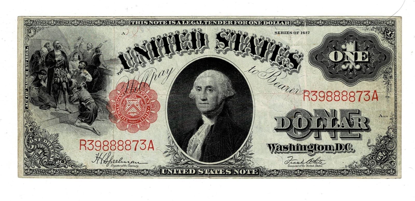 Part of History: 1917 $1 Legal Tender Note LARGE SIZE NOTE