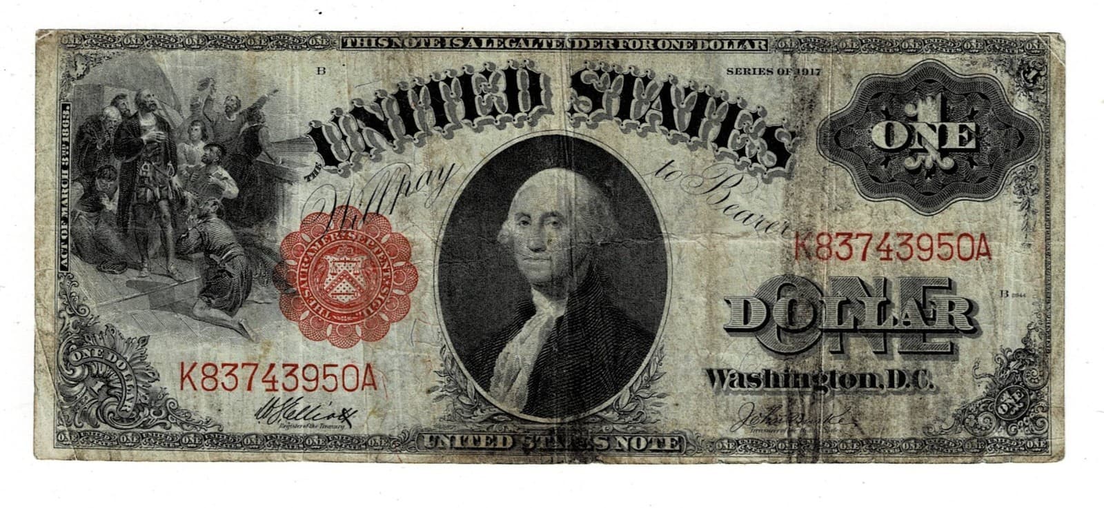Part of History: 1917 $1 Legal Tender Note LARGE SIZE NOTE