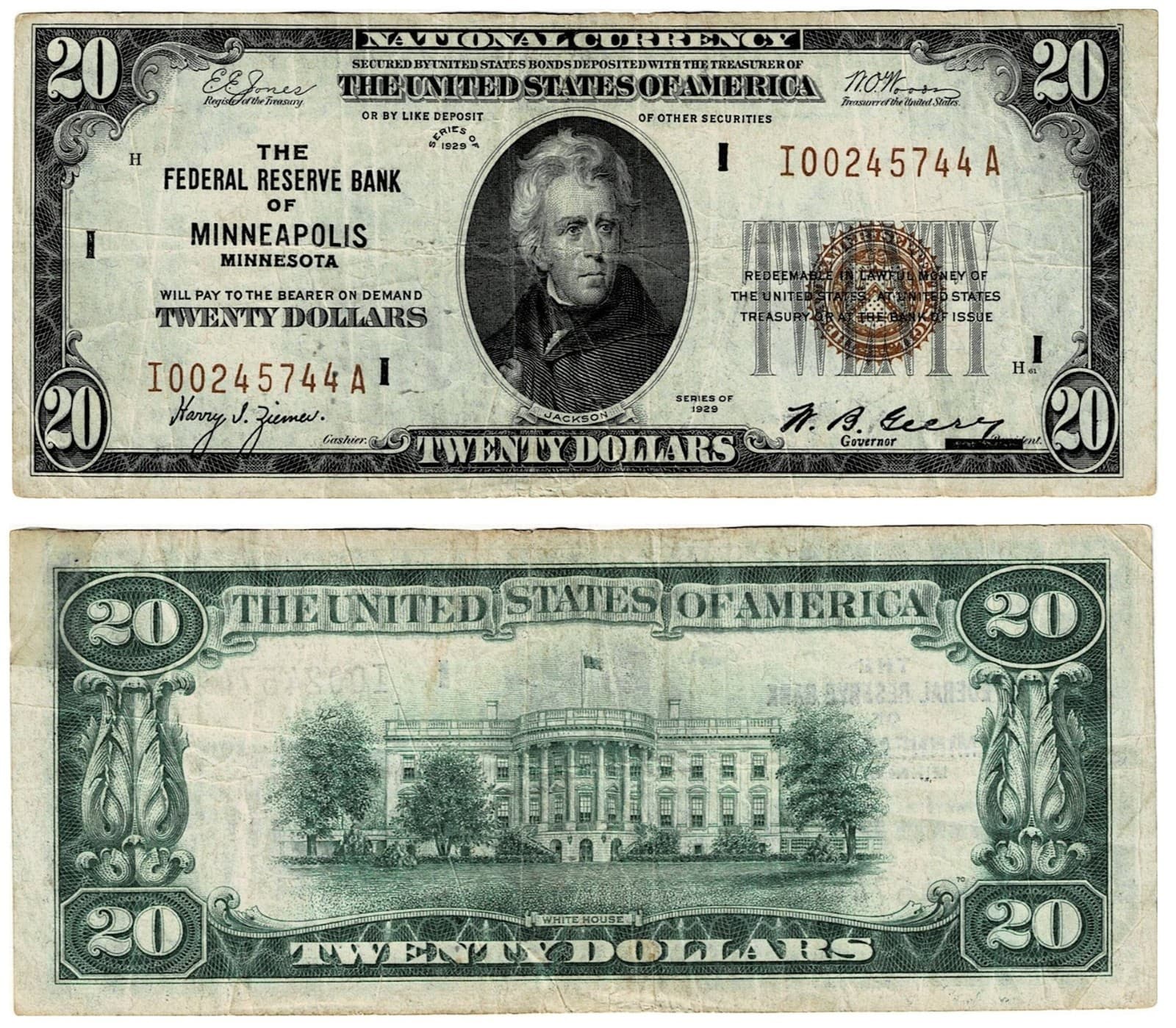 United States 20 Dollar 1929 MINNEAPOLIS Fr. 1870-I VF — view 1