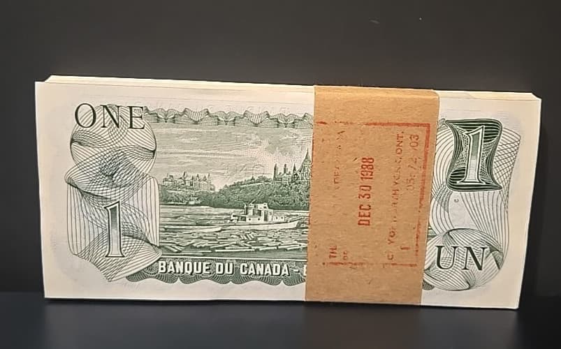 Full Pack of 100 Consecutive 1973 Canadian $1 Uncirculated Notes view 2