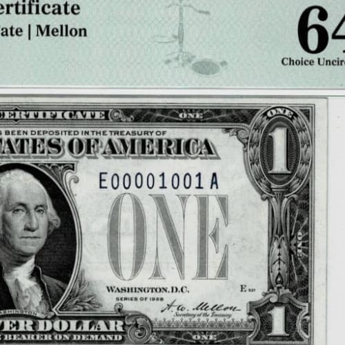 Serial 1001 - 1928 Blue Seal Silver Certificate Fancy Serial UNC view 2