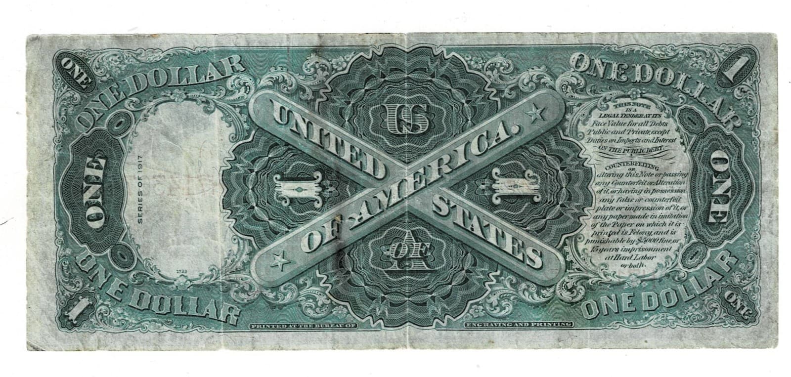 Part of History: 1917 $1 Legal Tender Note LARGE SIZE NOTE view 2