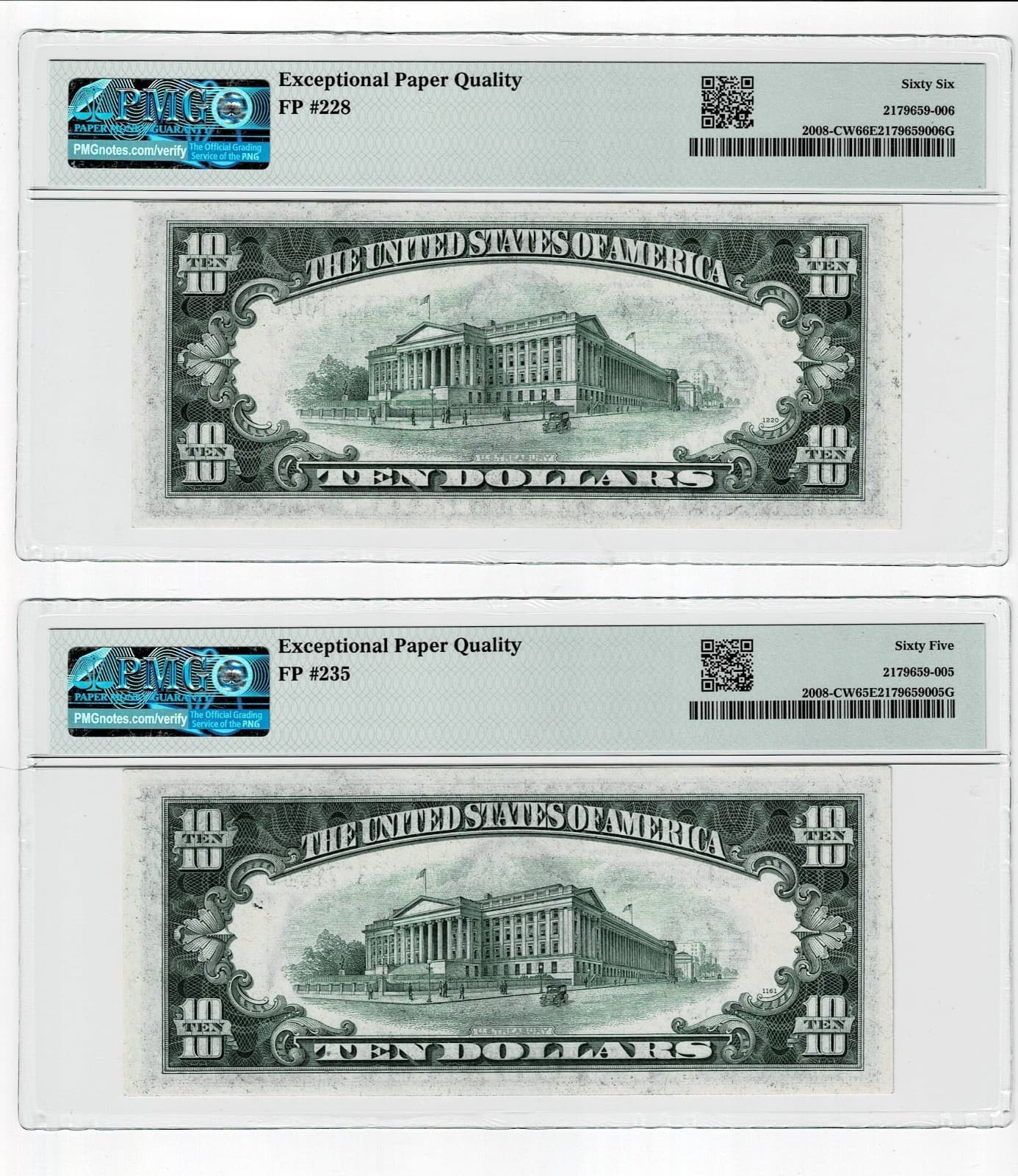 Sequential Pair of 1934-C $10 Fr. 2008-CW Wide (CB Block) PMG 65 66 PPQ view 2