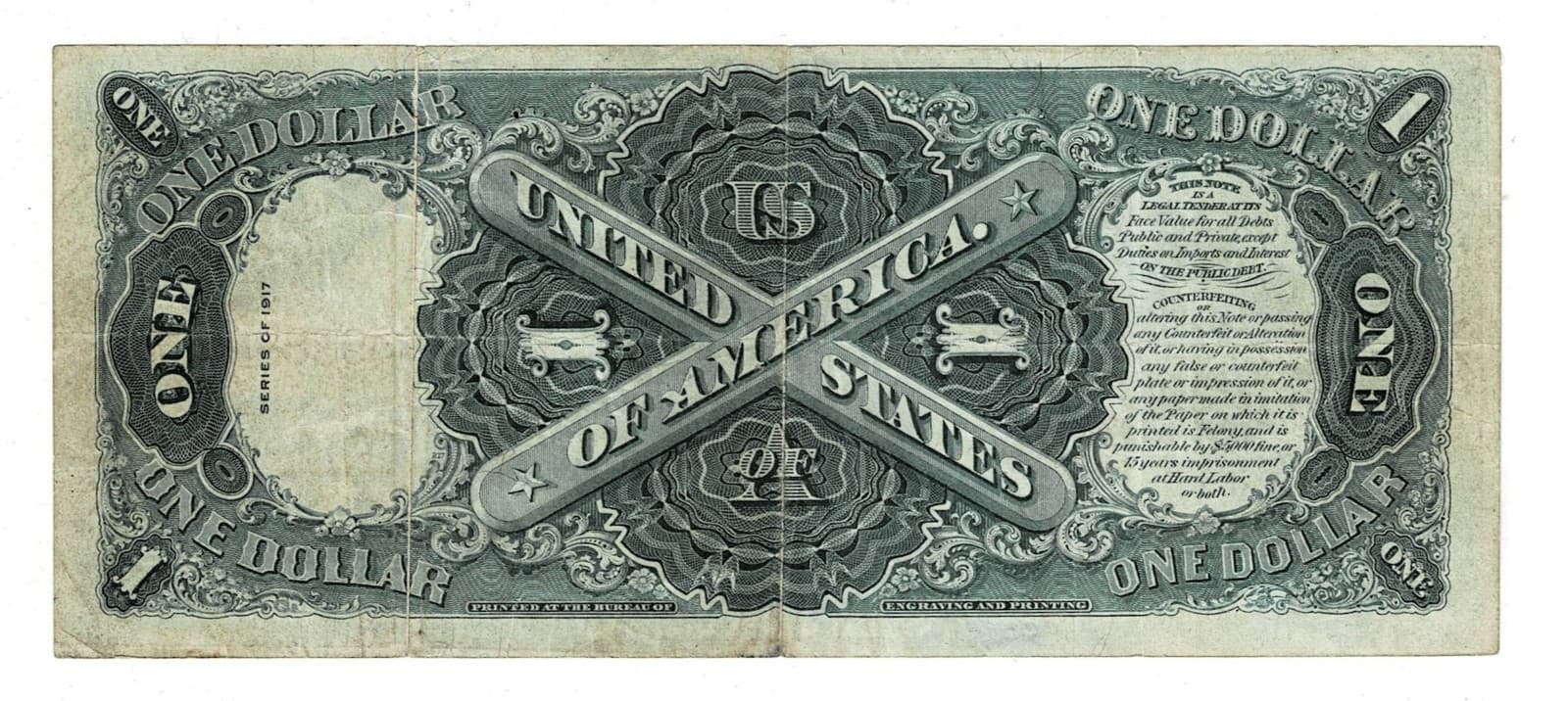 1917 $1 Legal Tender Note LARGE SIZE NOTE view 2